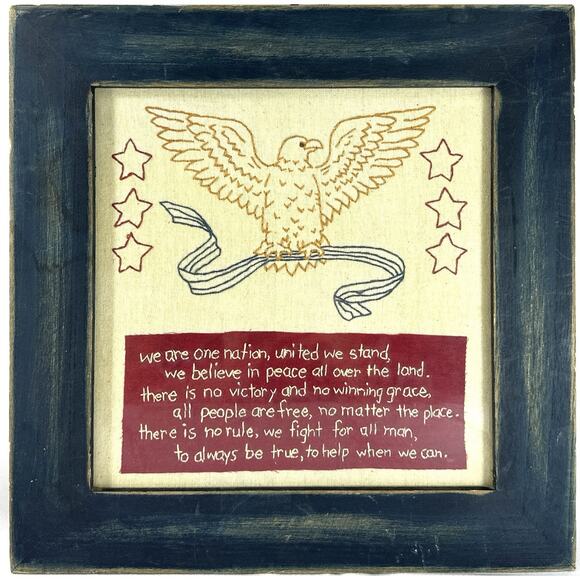 Vintage Patriotic Embroidered Wall Art Eagle & Stars “We Are One Nation” USA - Picture 1 of 5